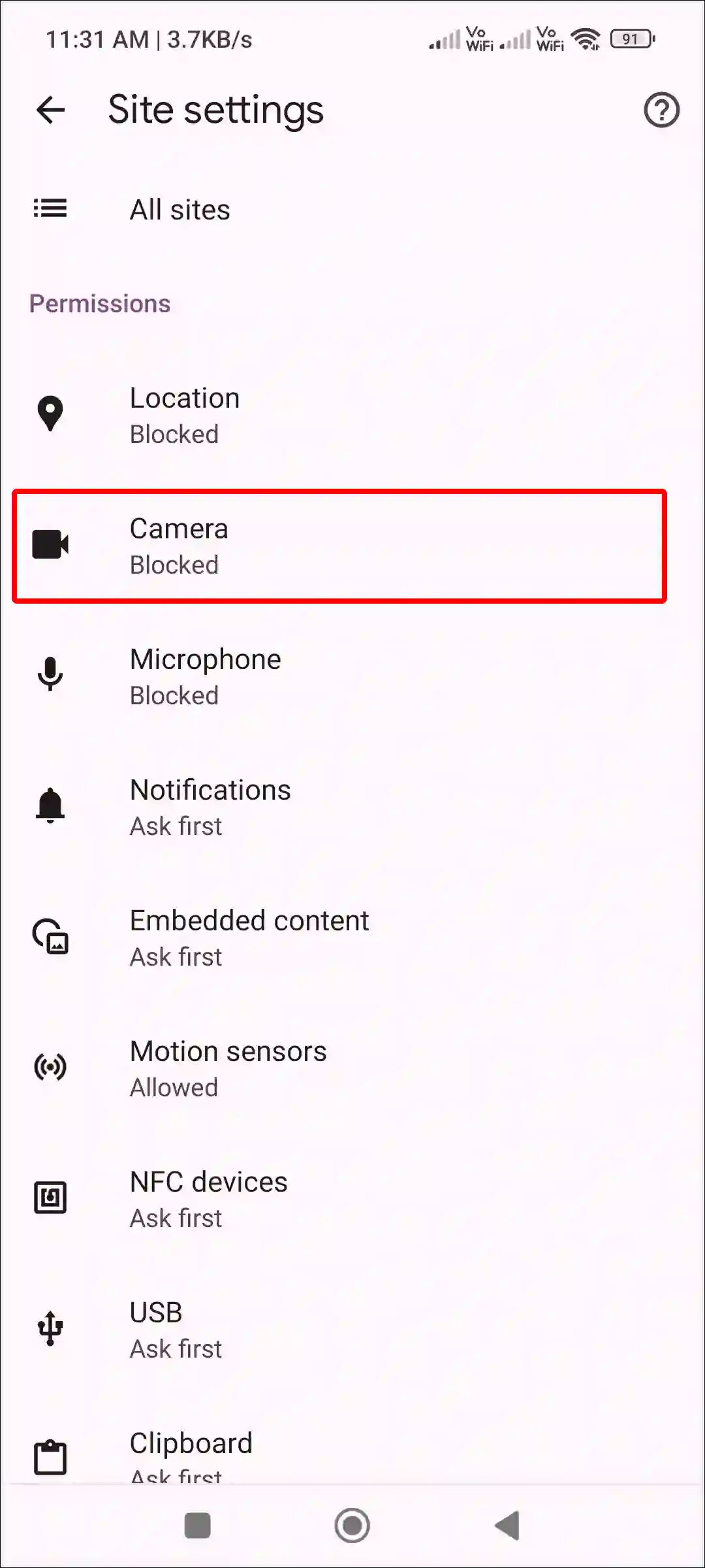 android chrome camera permission