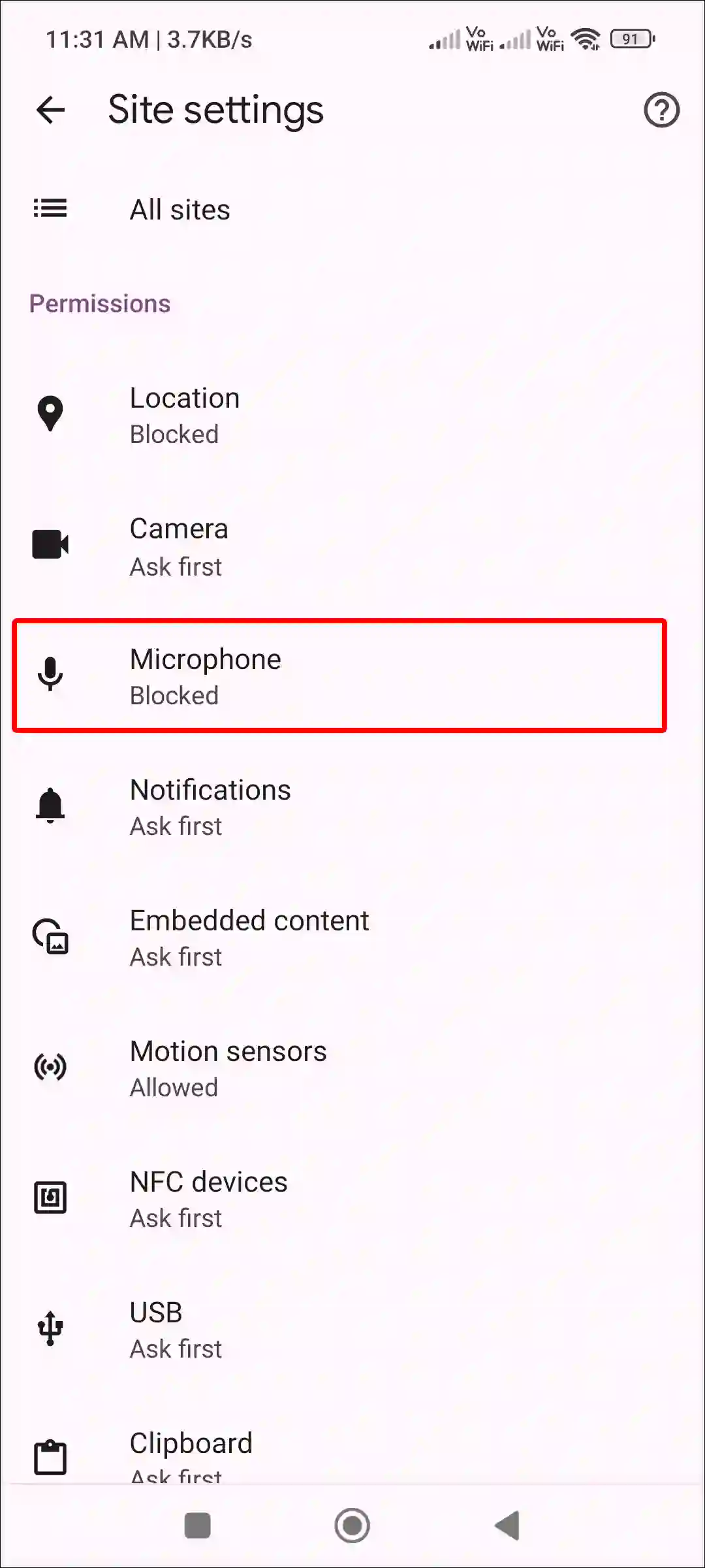 android chrome microphone permission