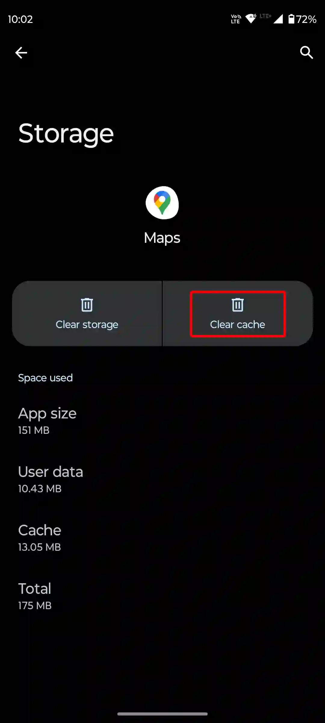 android google maps clear cache