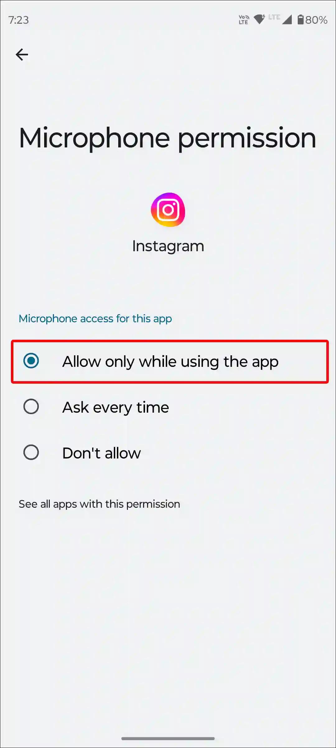 android instagram app allow microphone permission