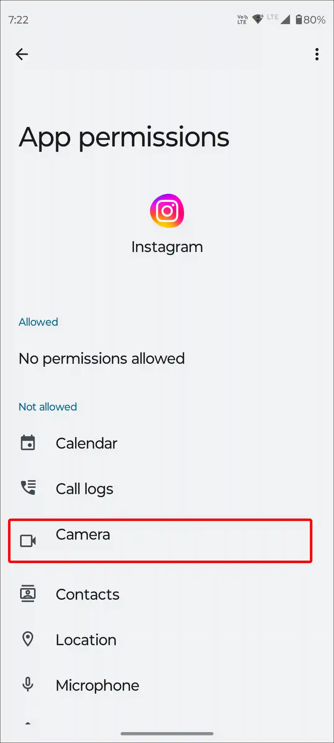 android instagram app camera permission