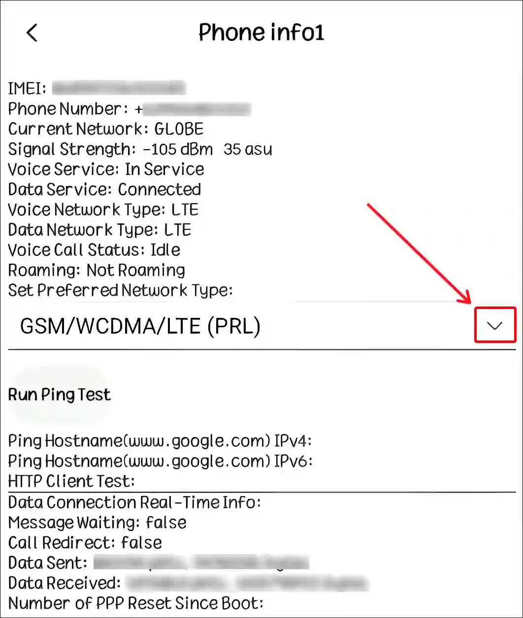 android phone information set preferred network type