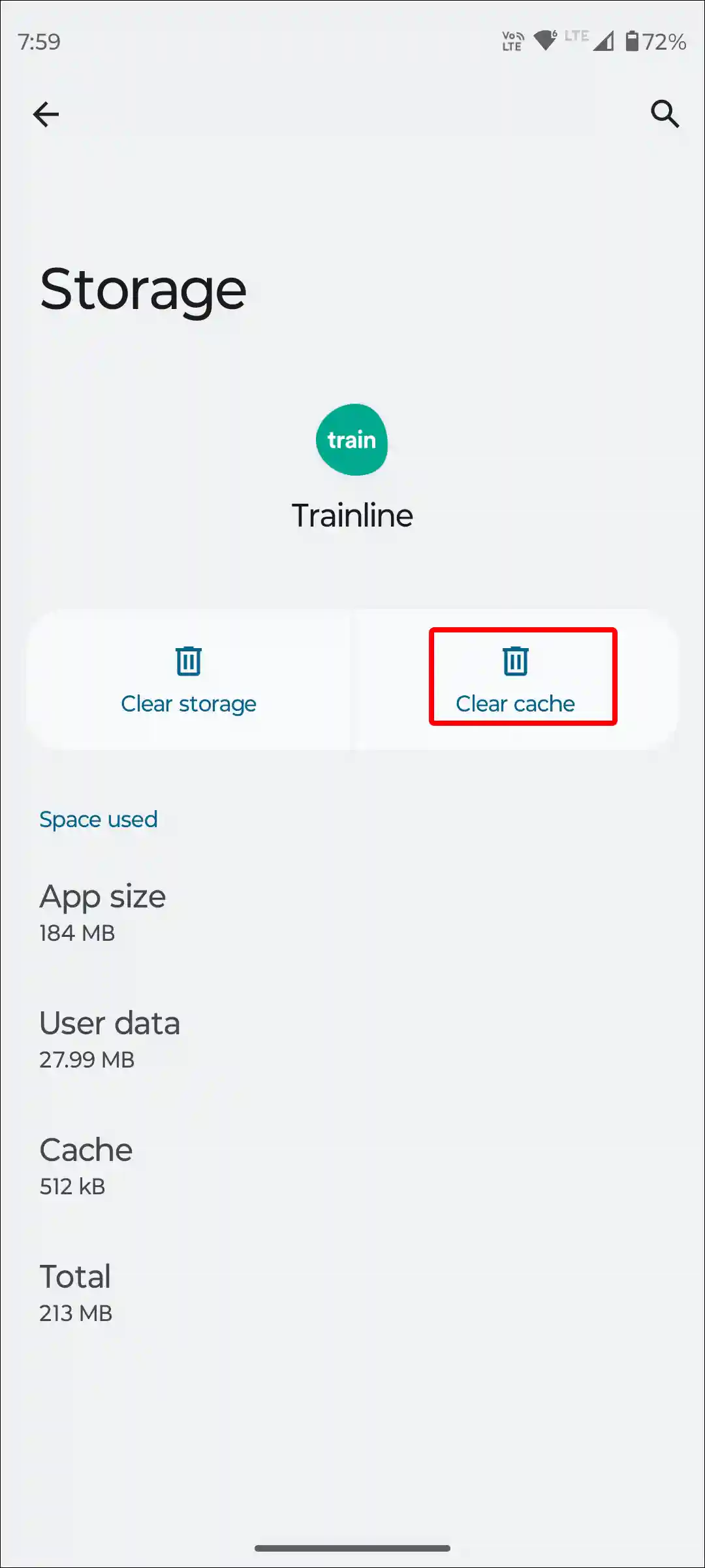 android trainline app clear cache