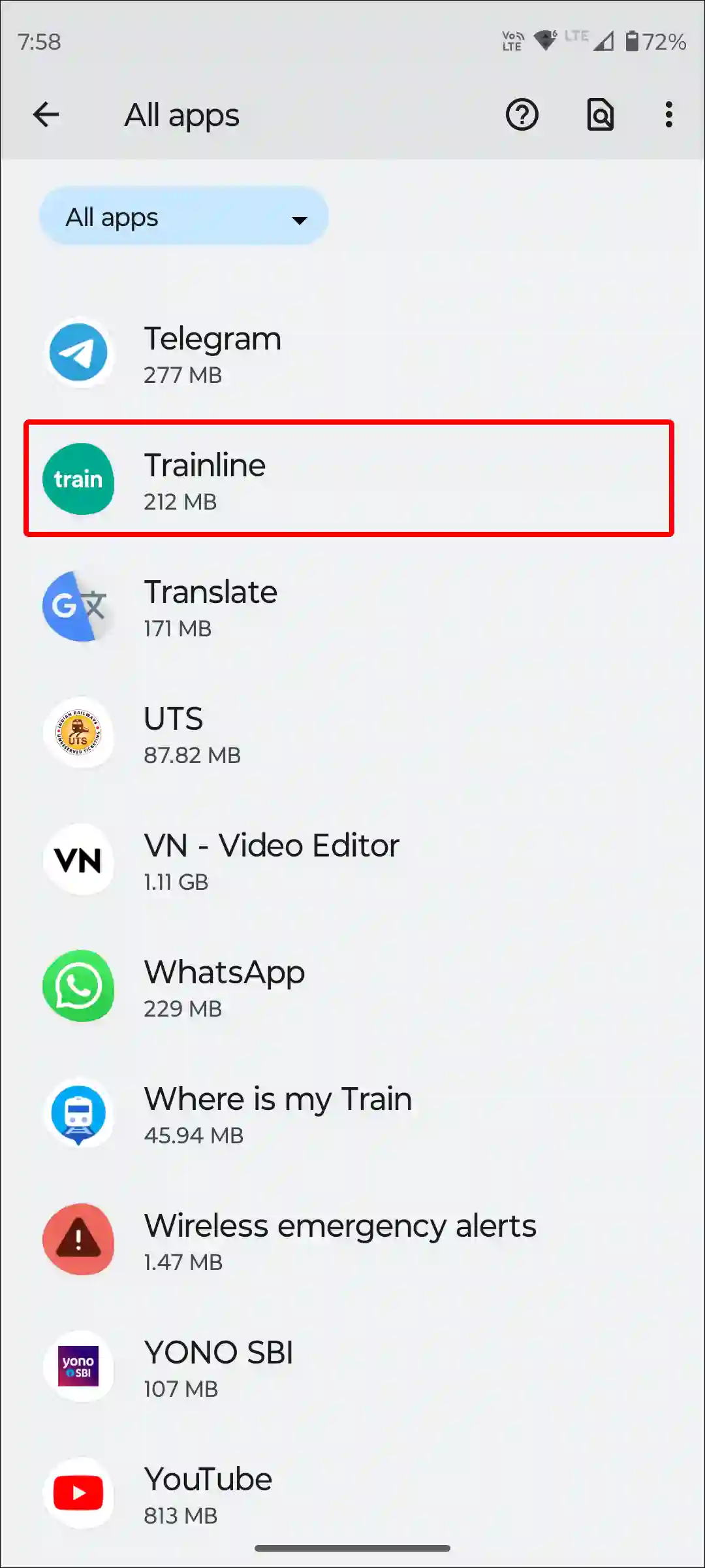 android trainline app settings