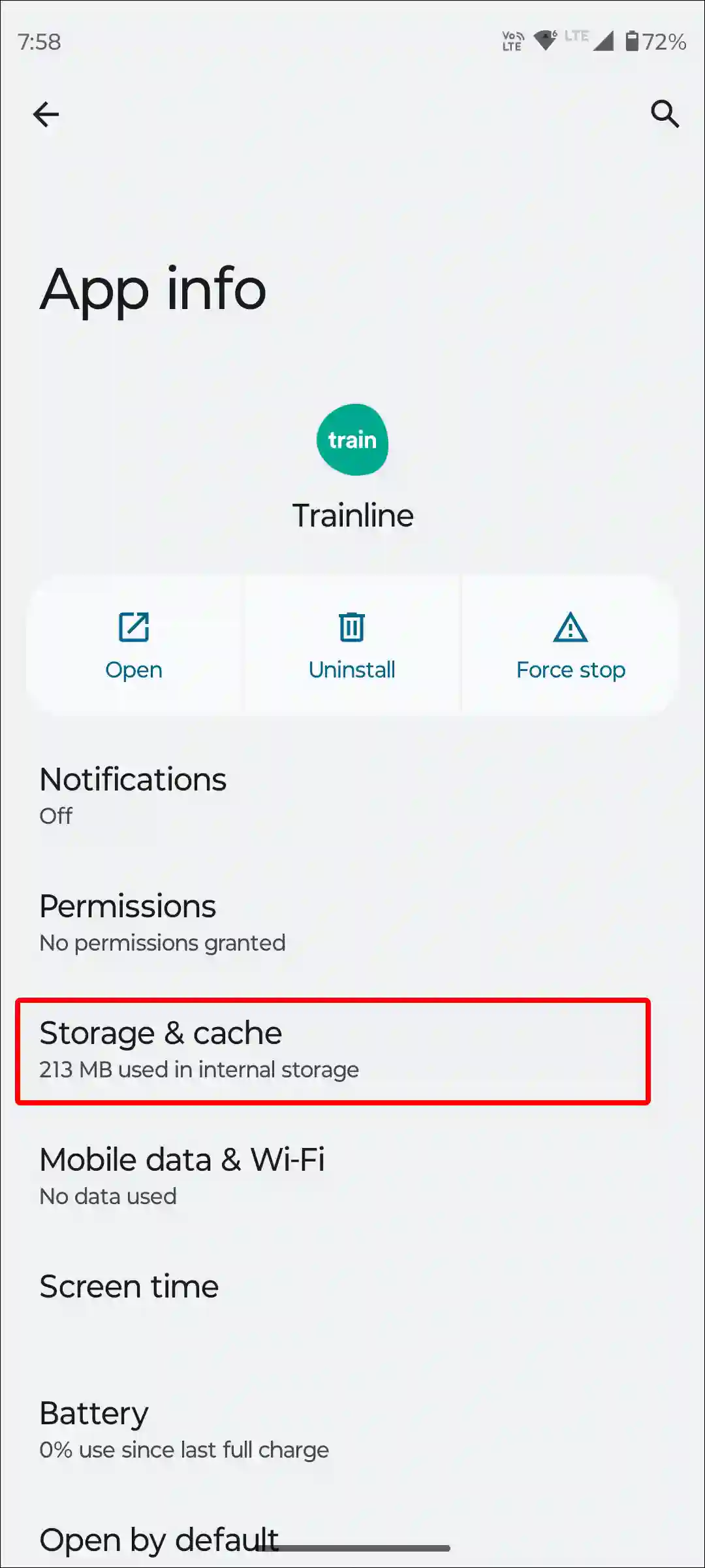 android trainline app storage and cache