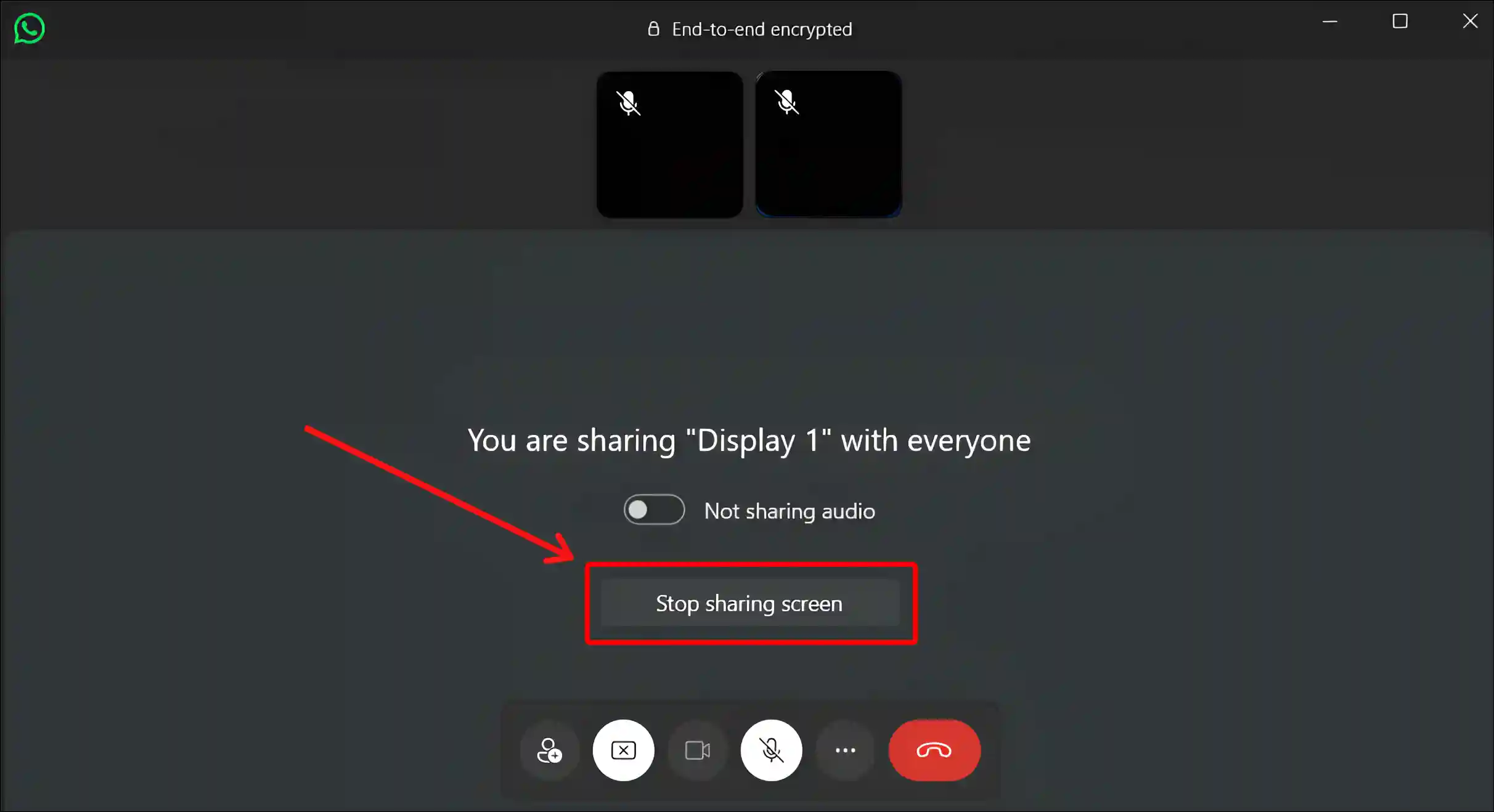 desktop whatsapp screen share stop sharing screen