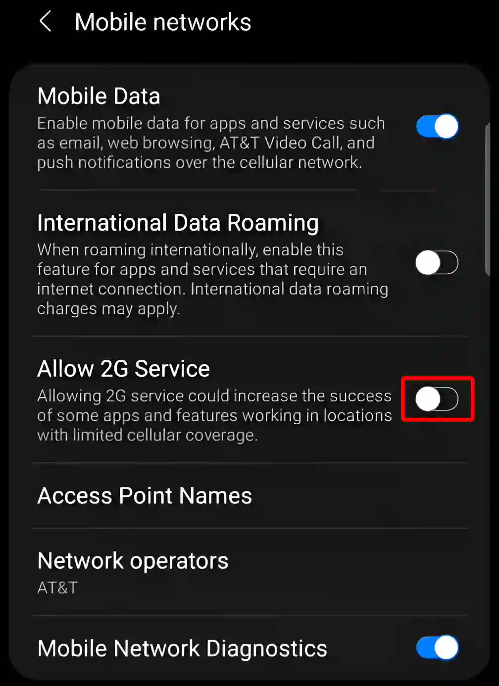 disable 2g on samsung