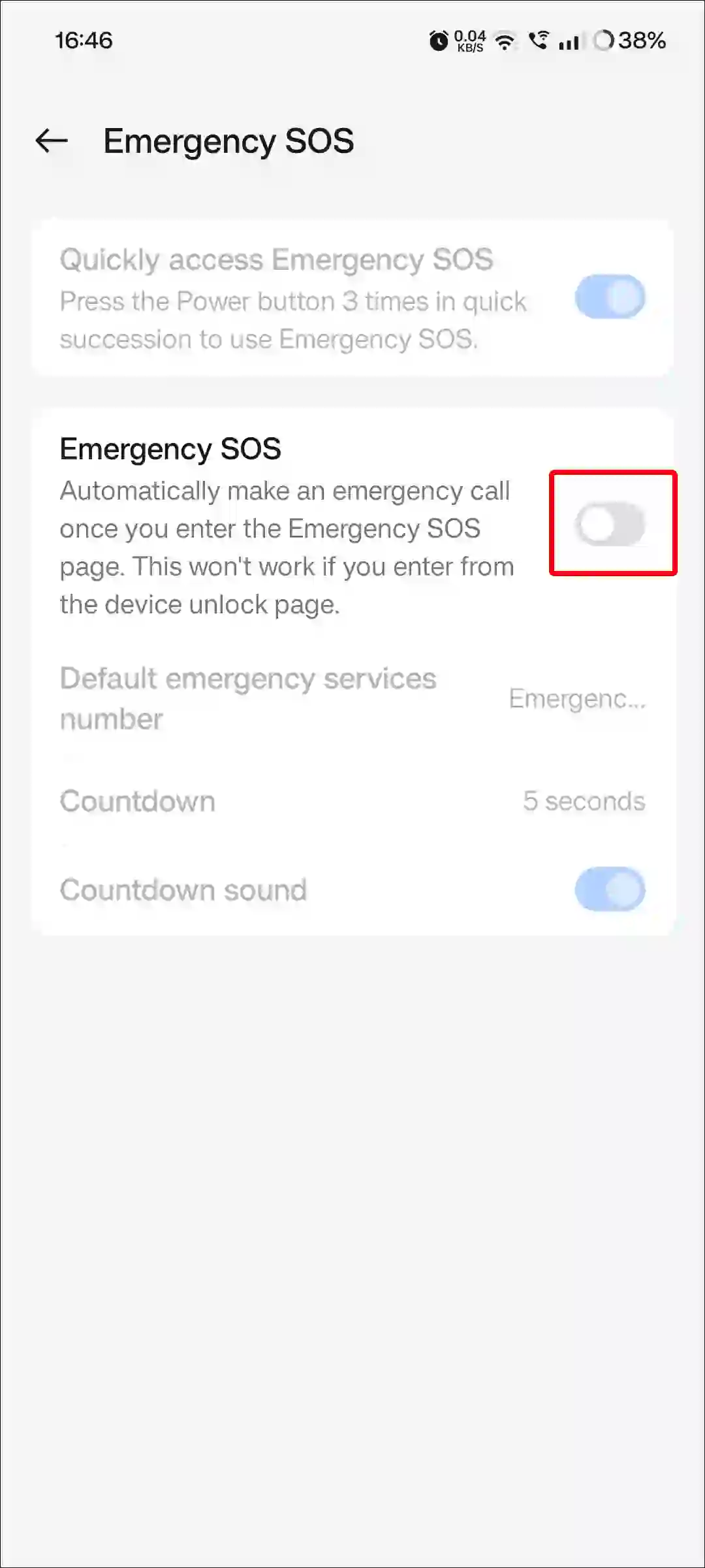 disable emergency sos in realme