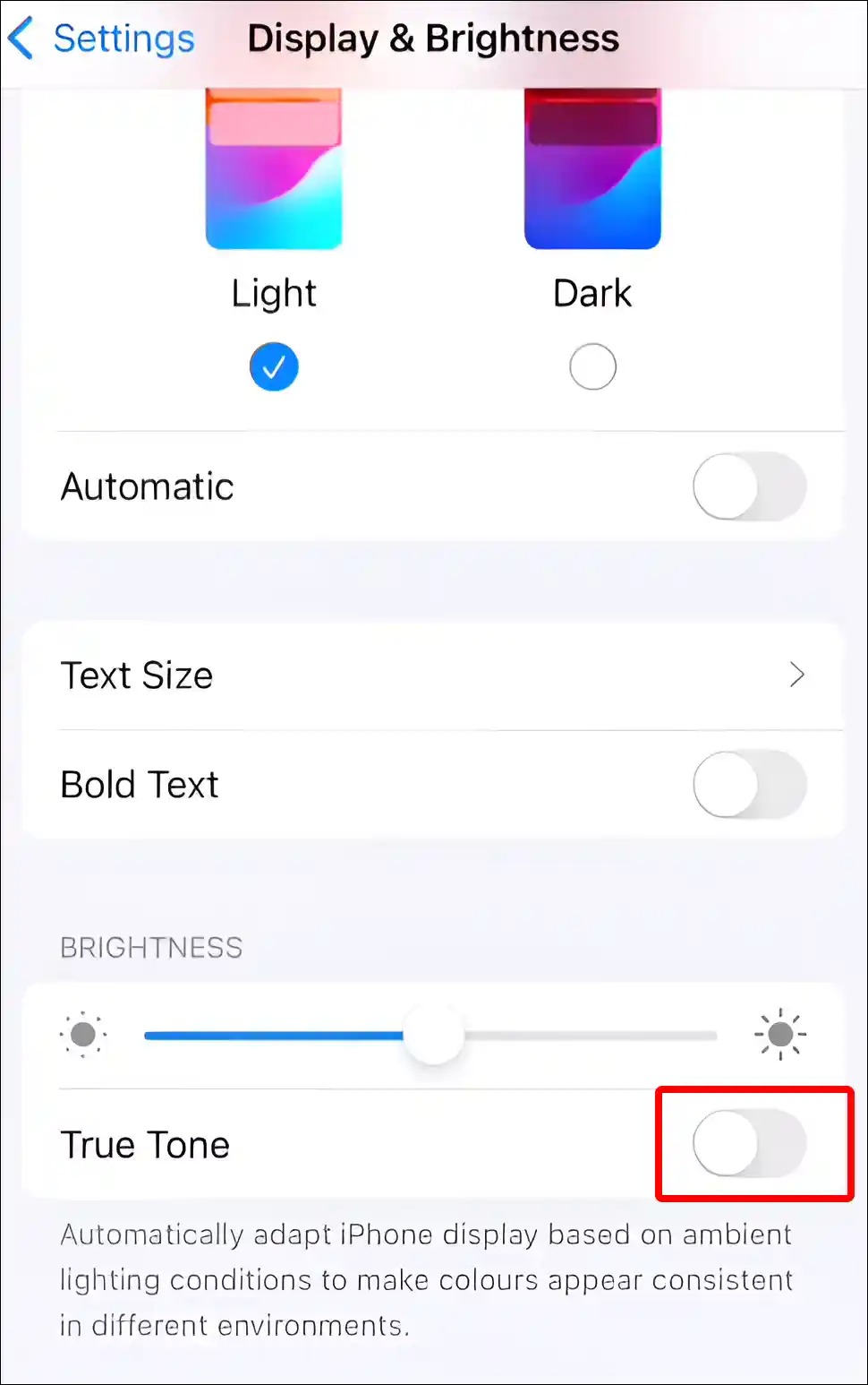 disable true tone on iphone