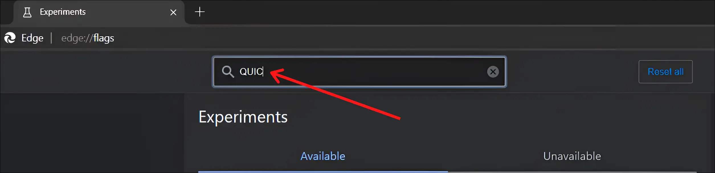 edge flag quic search