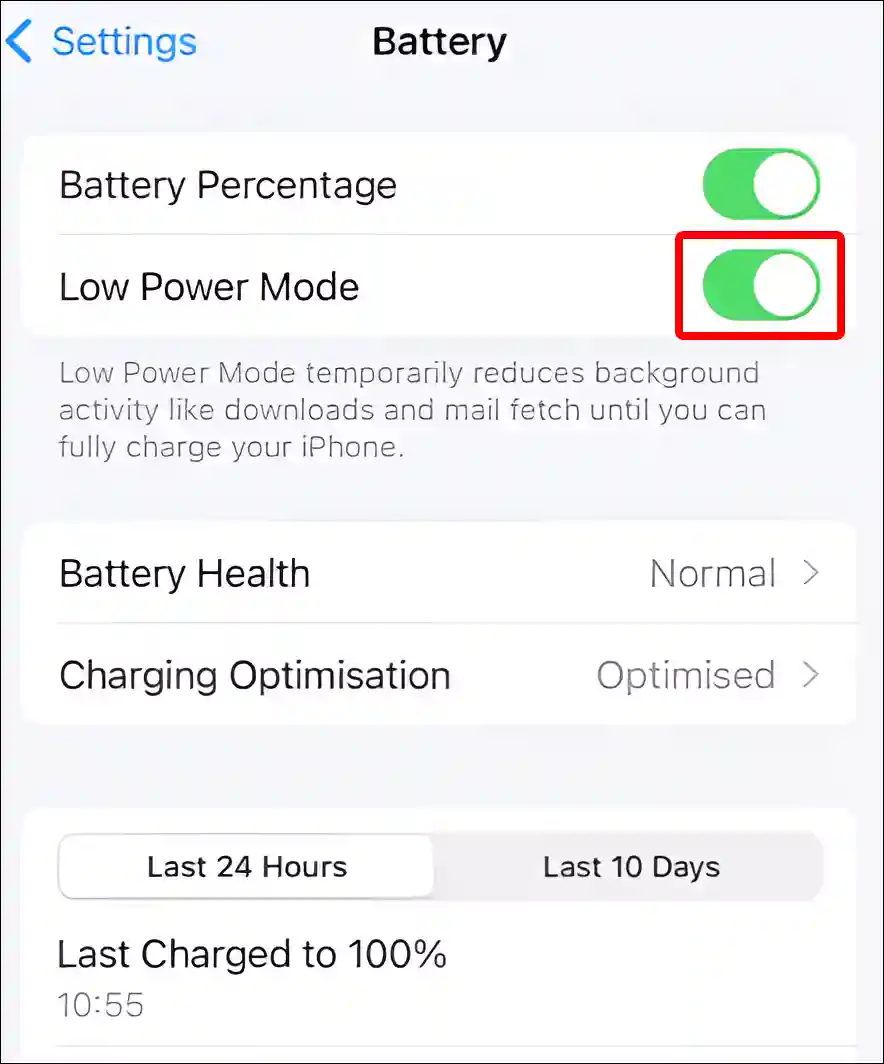 enable low power mode on iphone