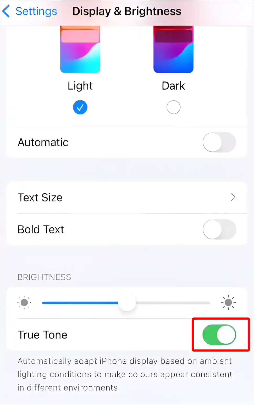 enable true tone on iphone