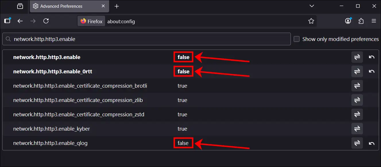 firefox network.http.http3.enable false