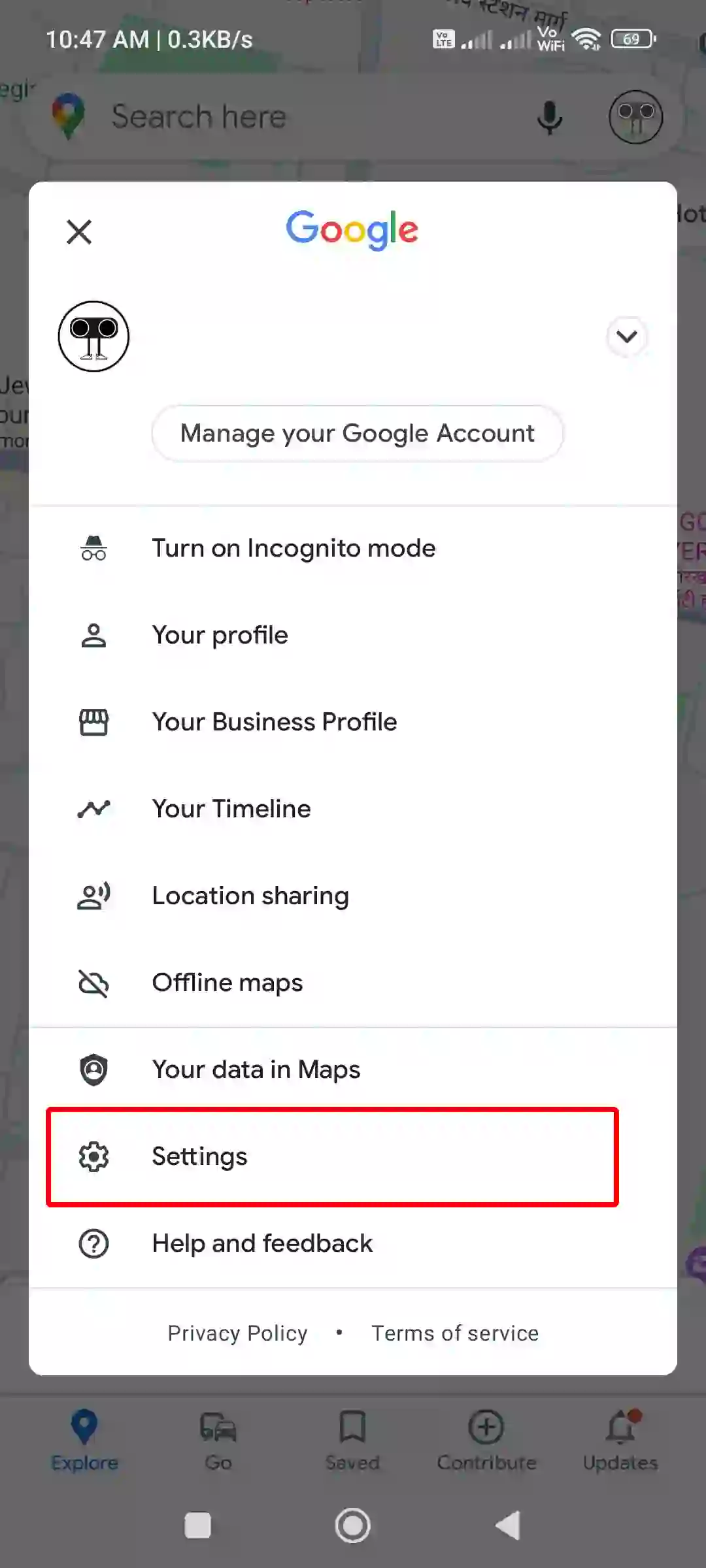 google maps account settings