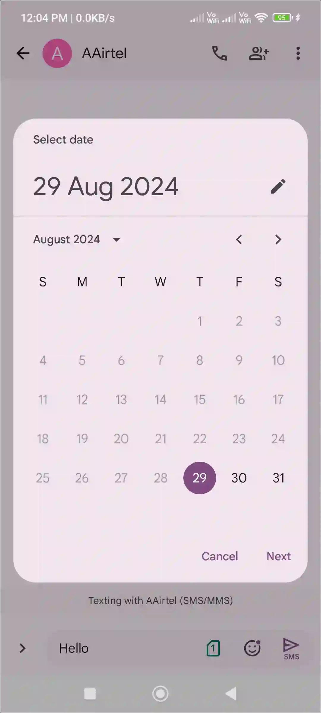 google messages date calendar