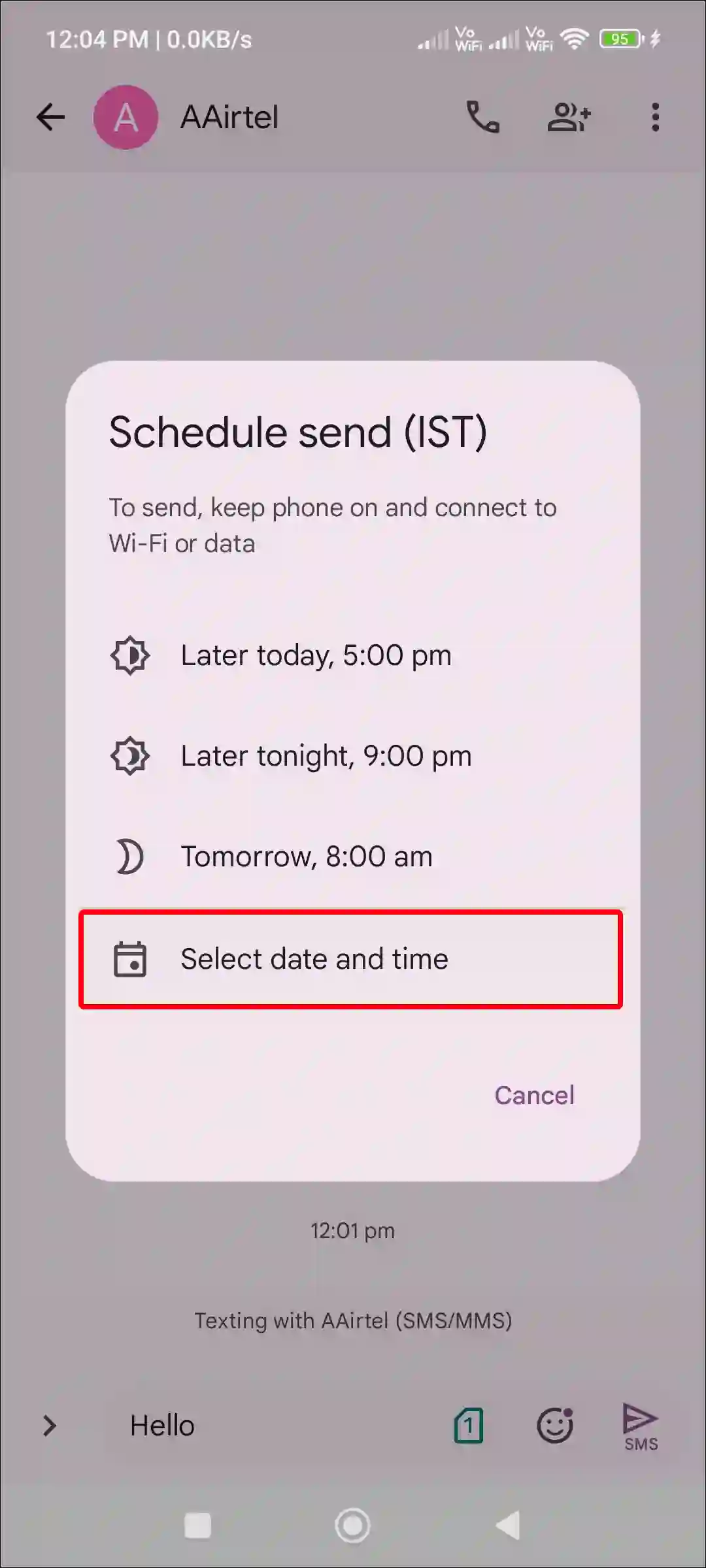 google messages select date and time