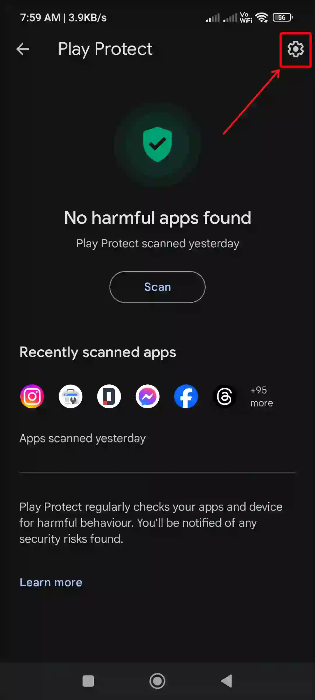 google play store play protect gear icon