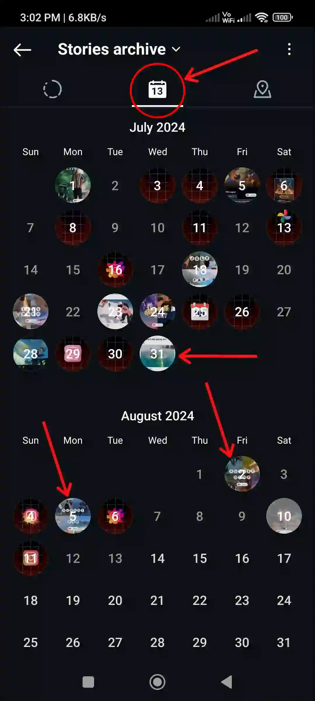 instagram app stories archive calendar