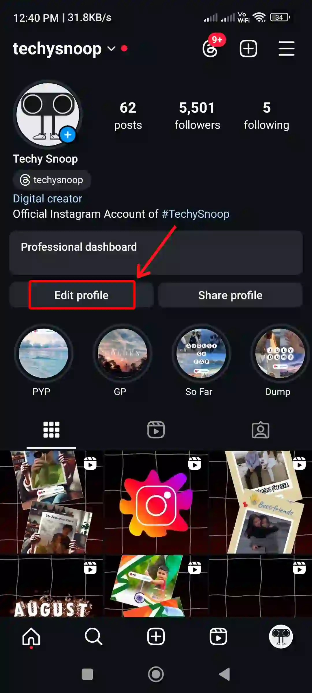 instagram edit profile