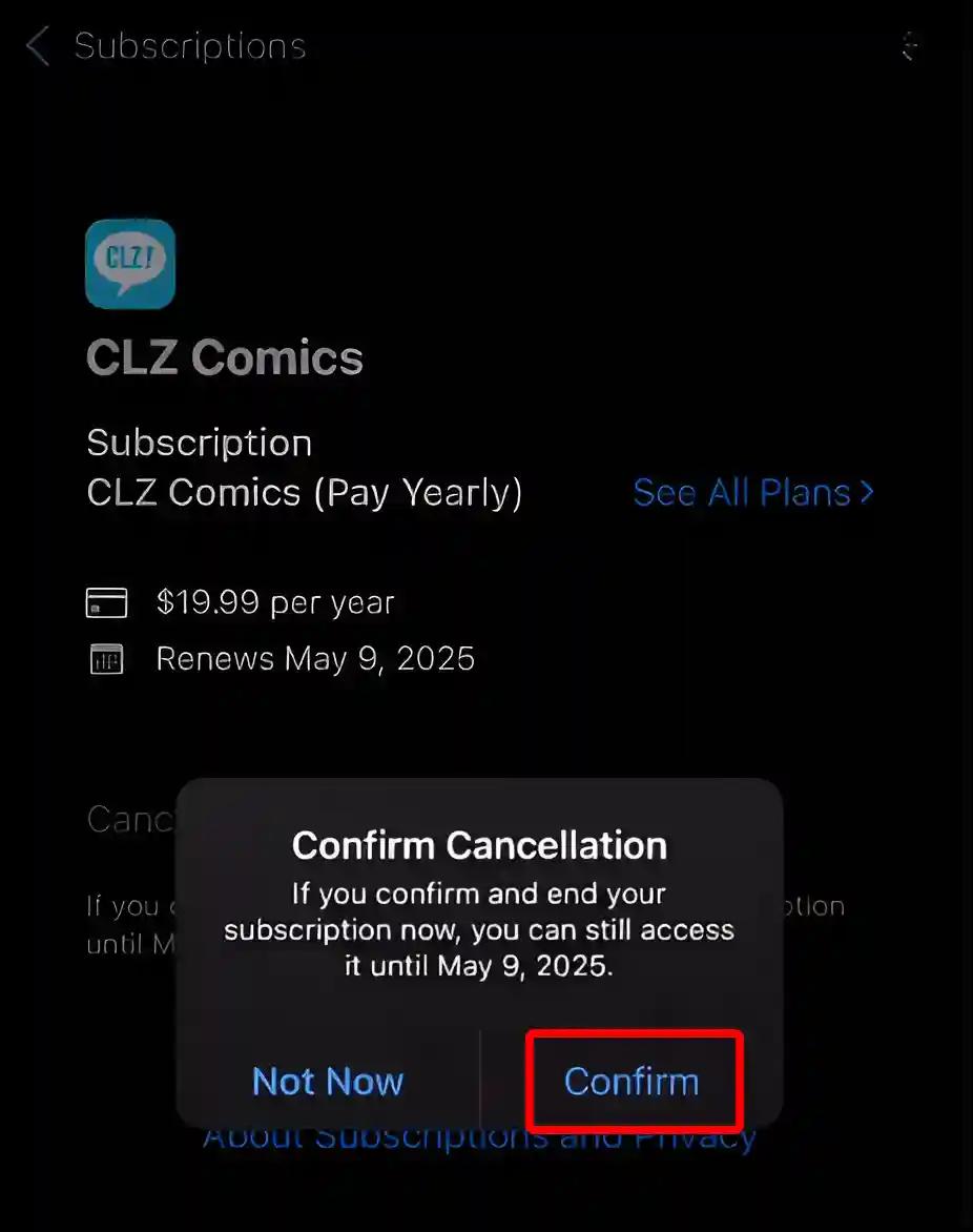 iphone app cancel subscription confirm