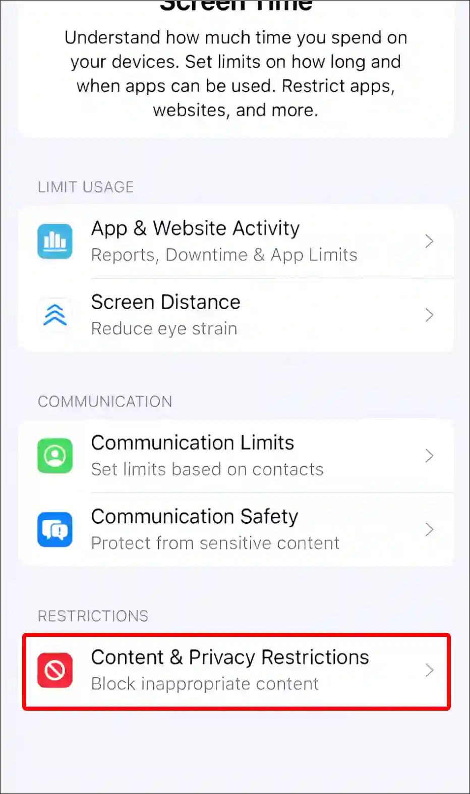 iPhone content and privacy restrictions