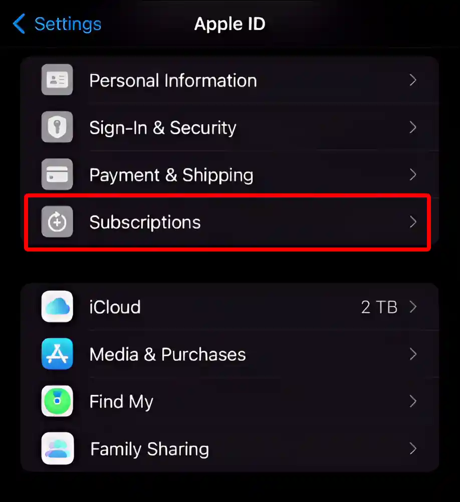 iphone subscriptions settings