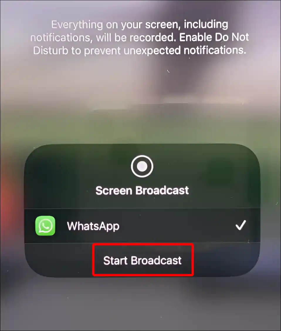 iphone whatsapp screen share start broadcast