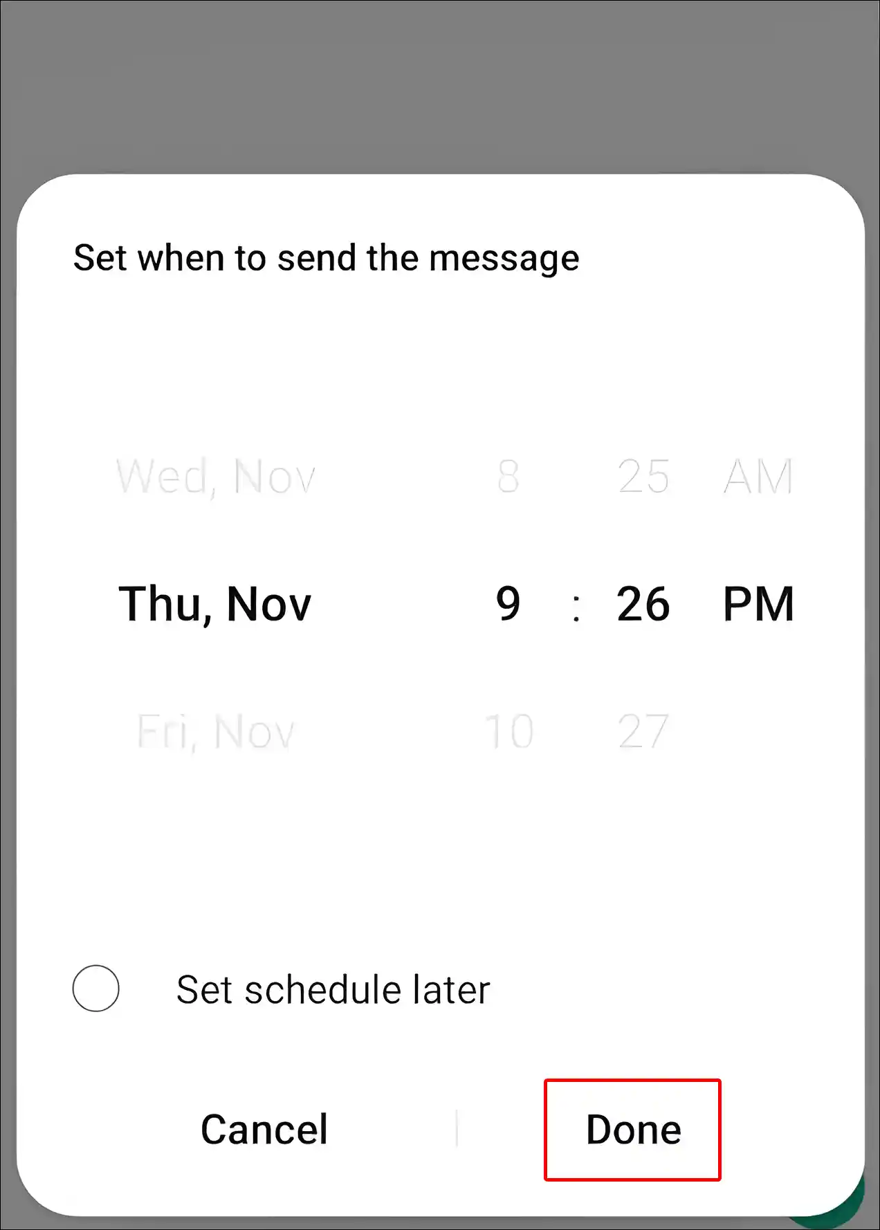 samsung messages select date and time