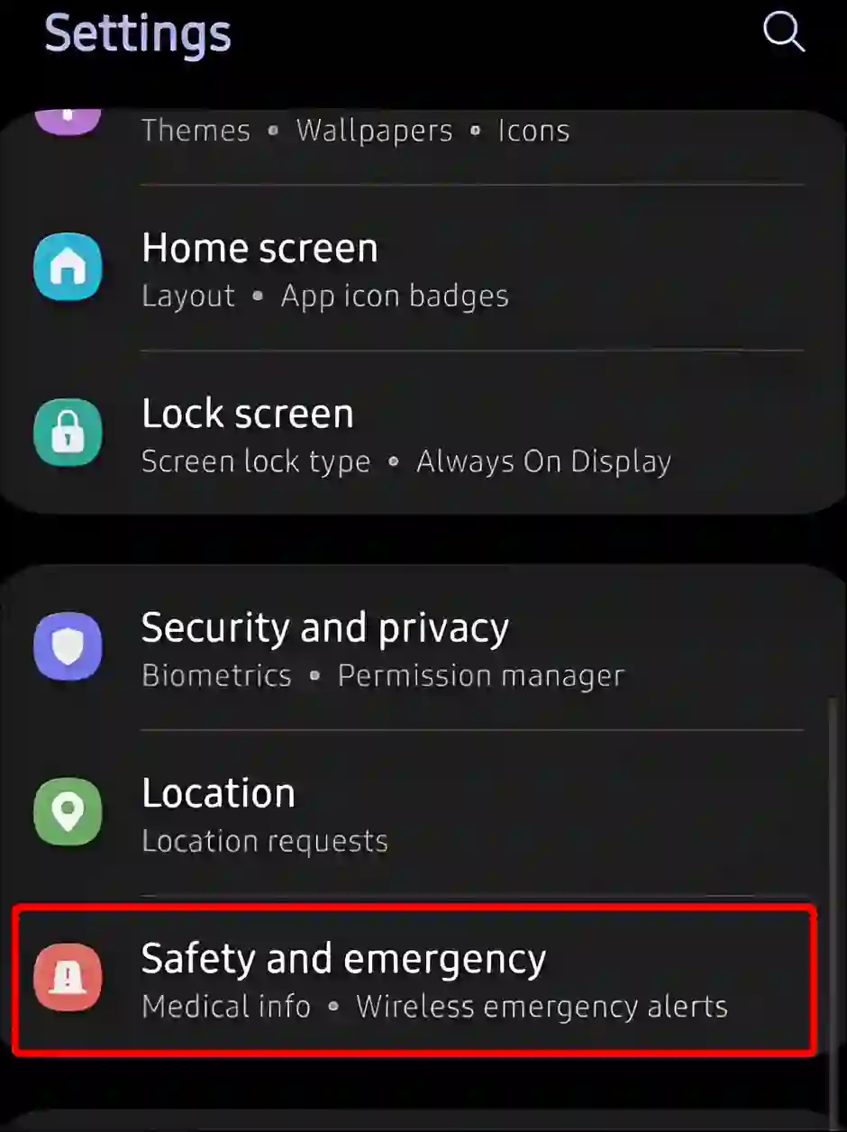 samsung safety and emergency settings