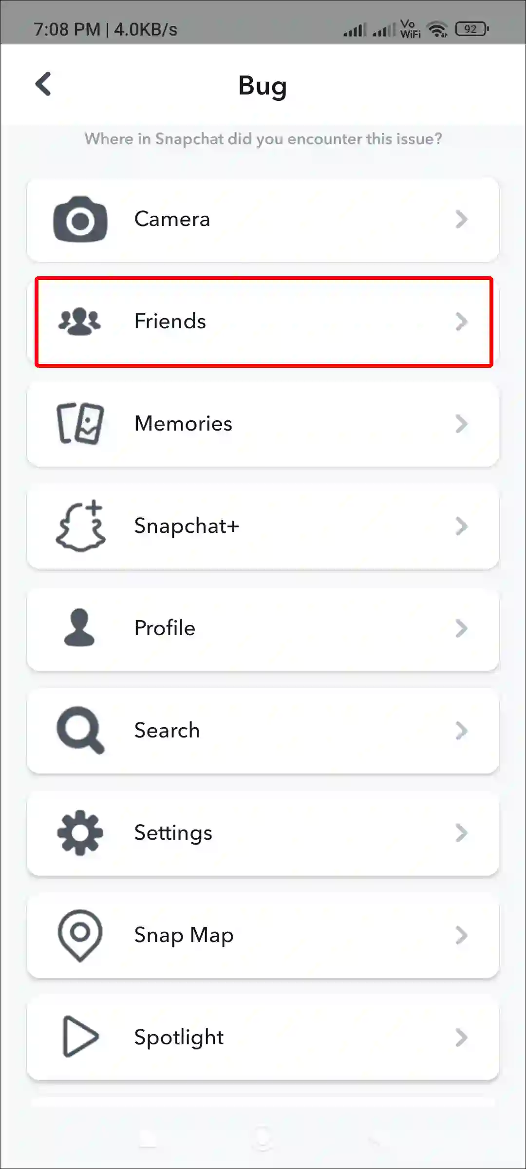 snapchat app report friends problem