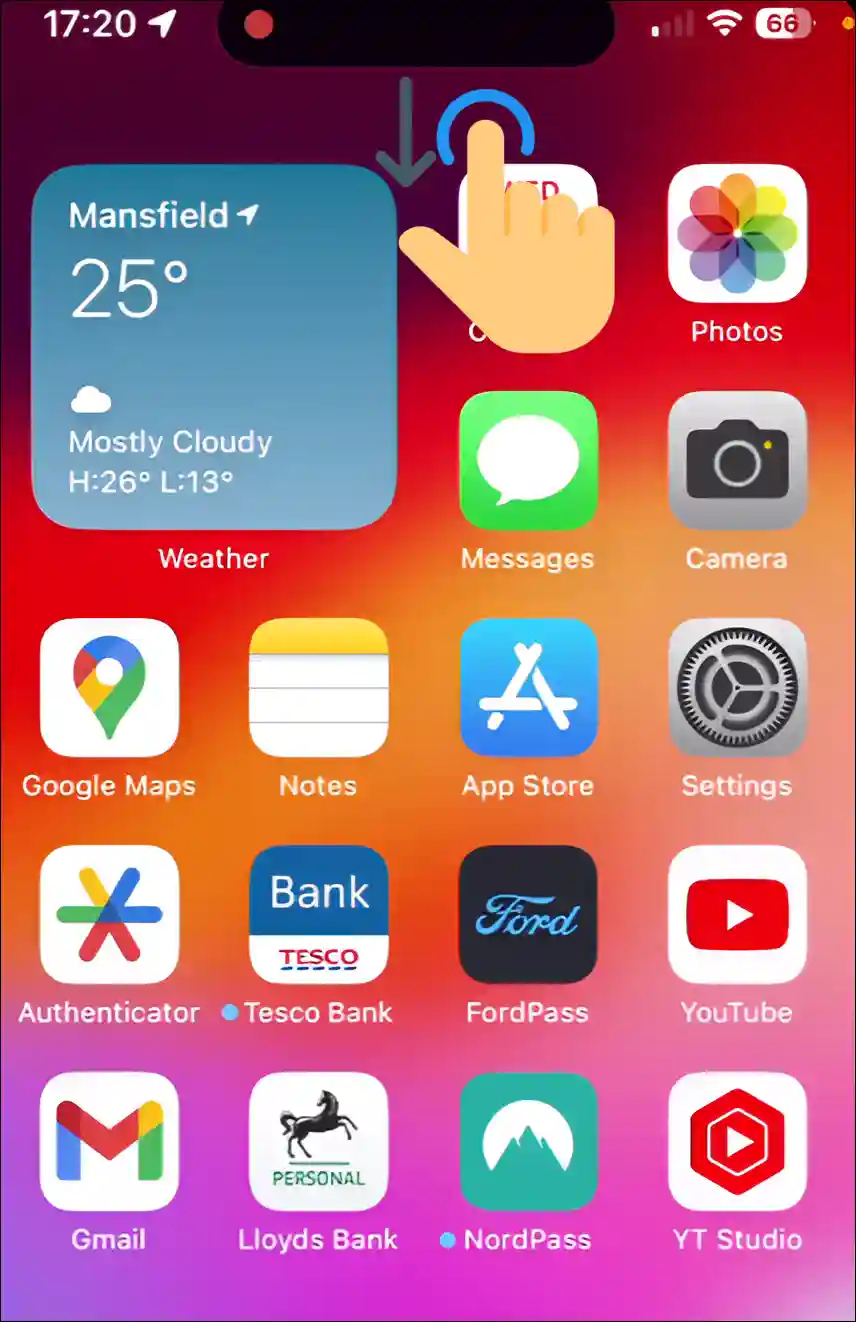 swipe down iphone screen