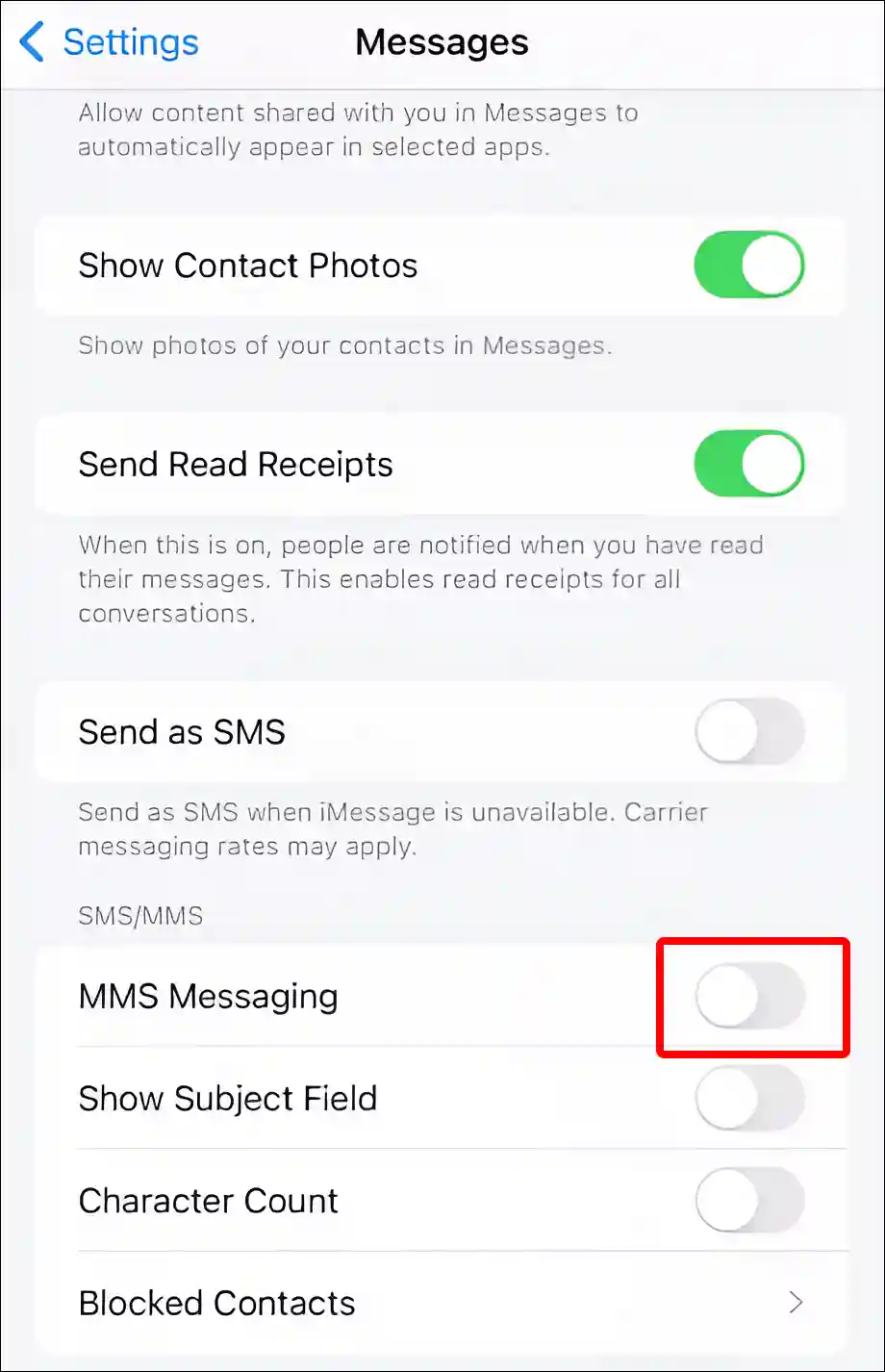 turn off mms messaging iphone