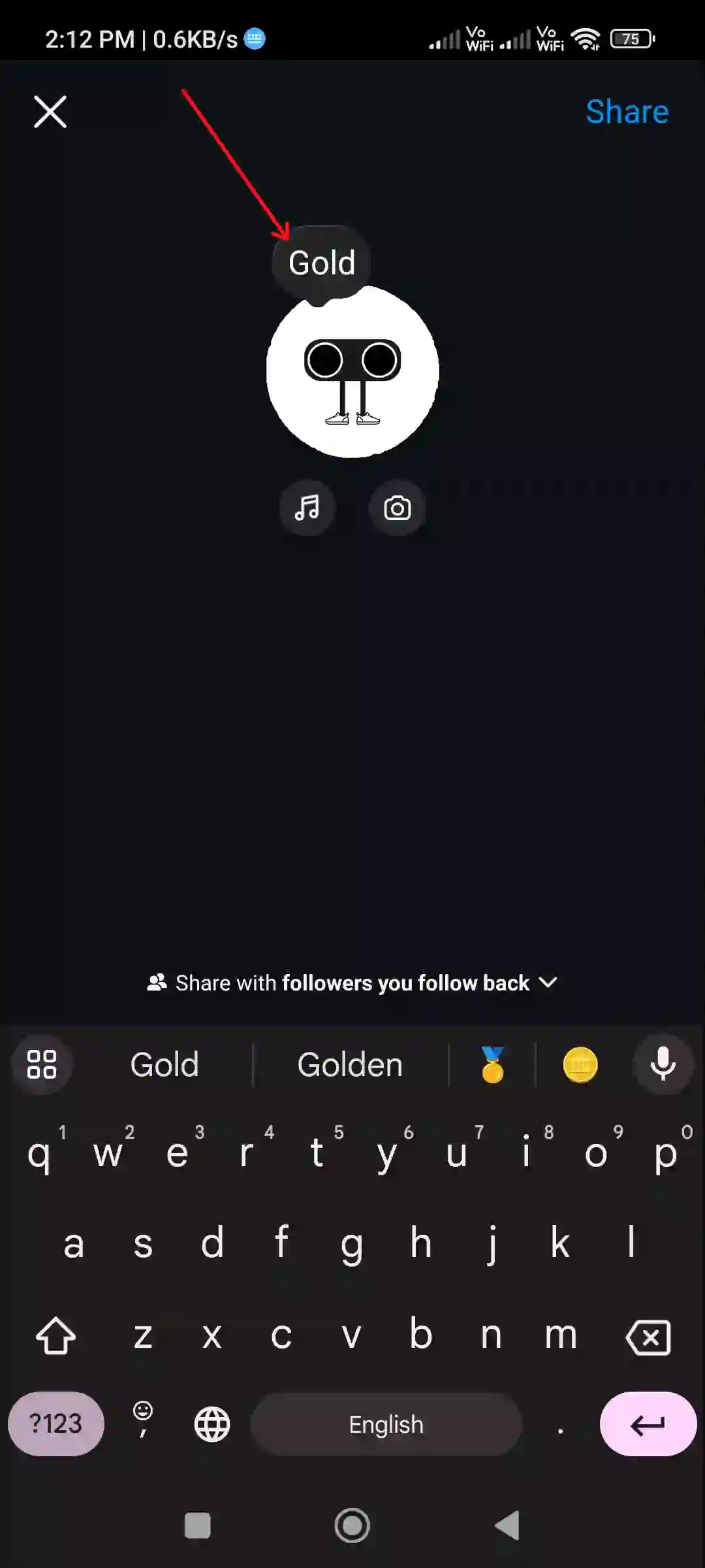 use gold word in instagram note