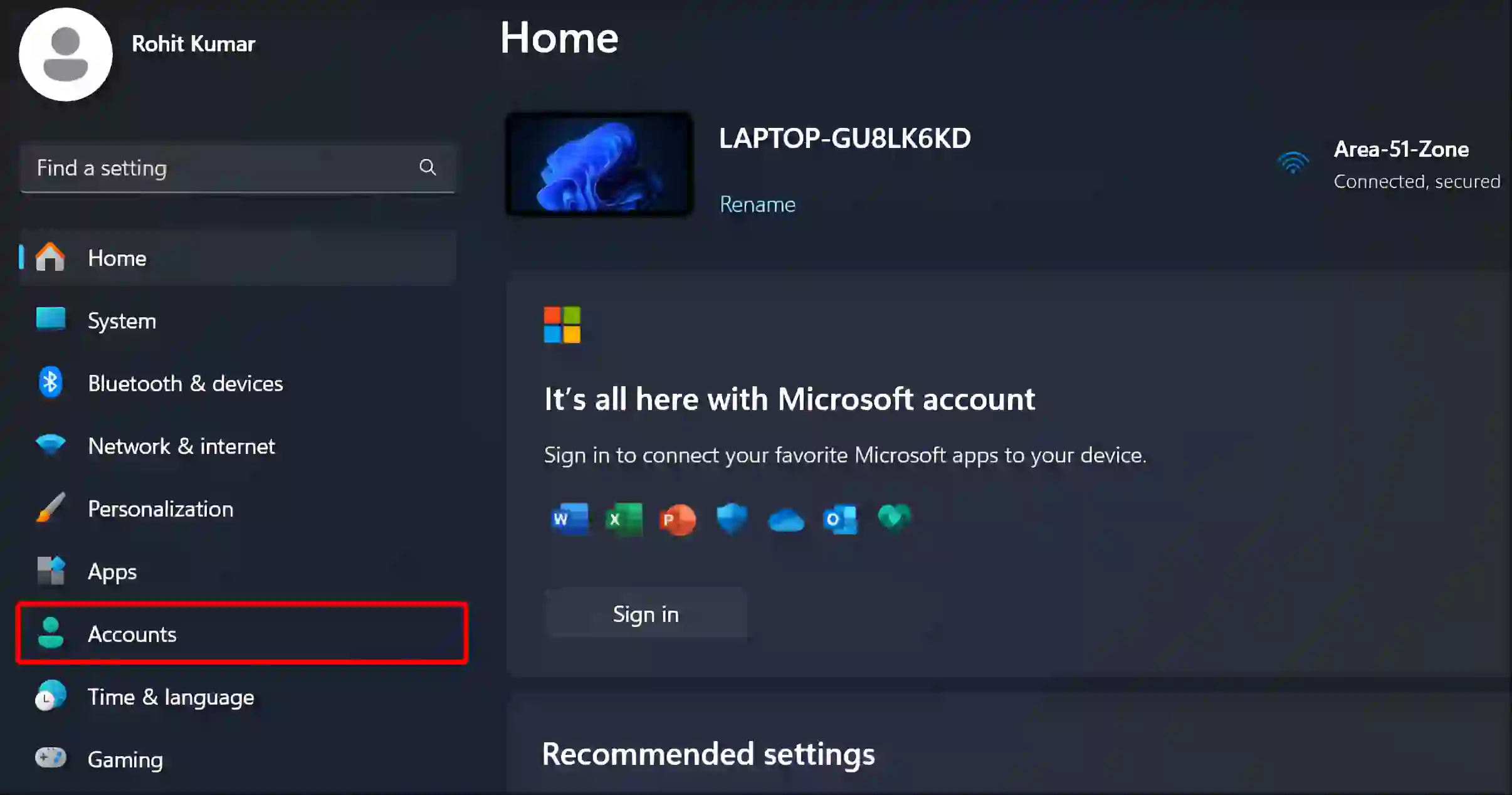 windows 11 account settings