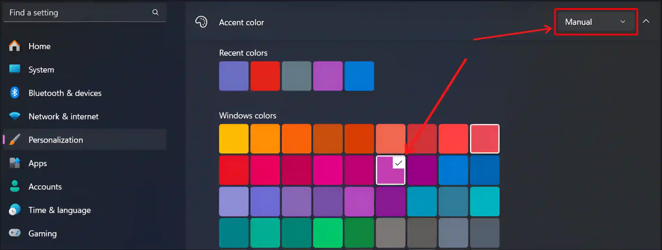 windows 11 personalization accent color