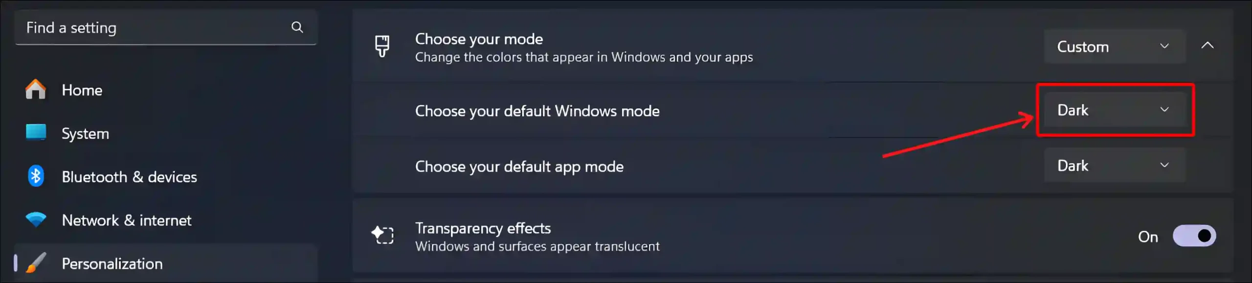 windows 11 personalization choose your default windows mode