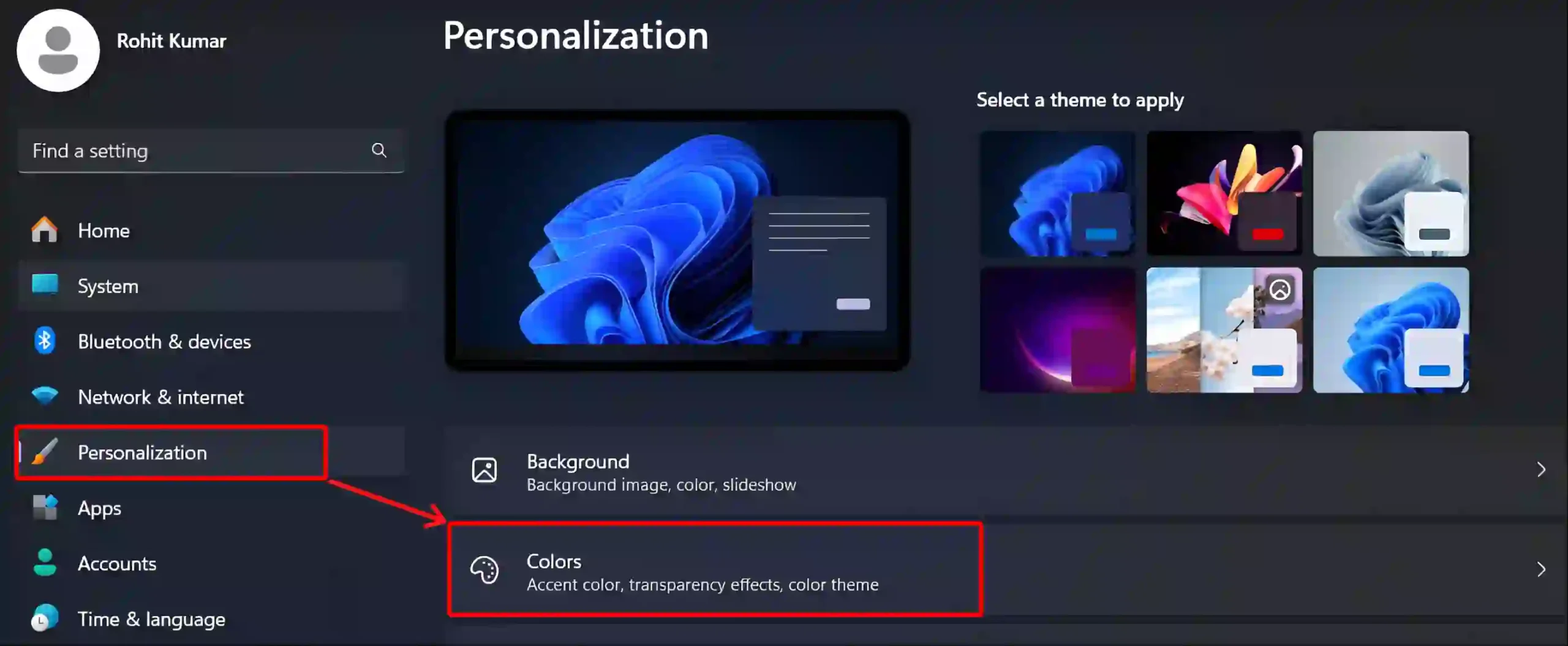 windows 11 personalization colors settings