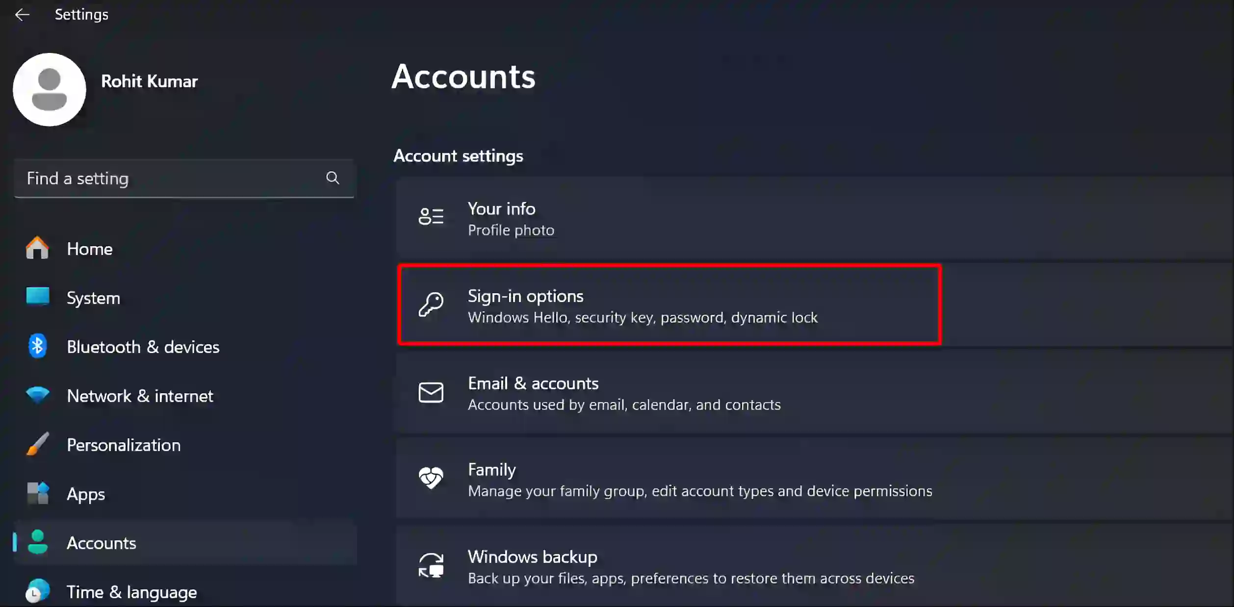 windows 11 settings account sign-in options