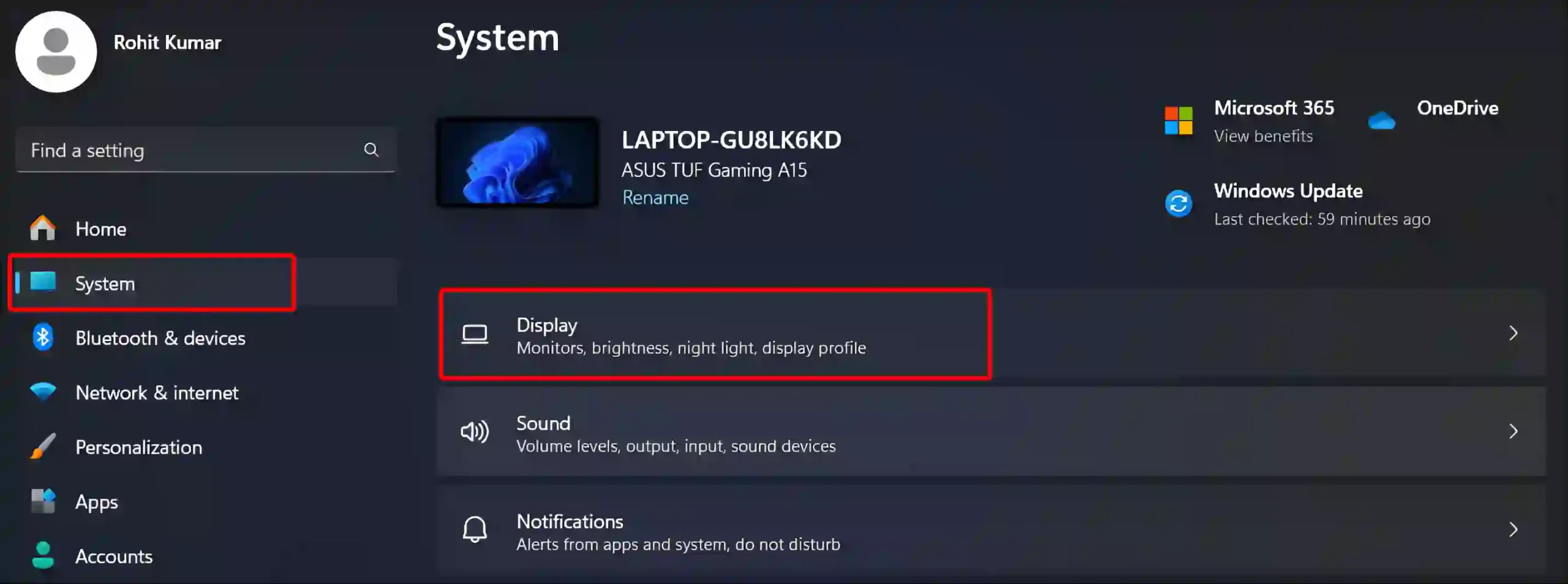 windows 11 settings system display