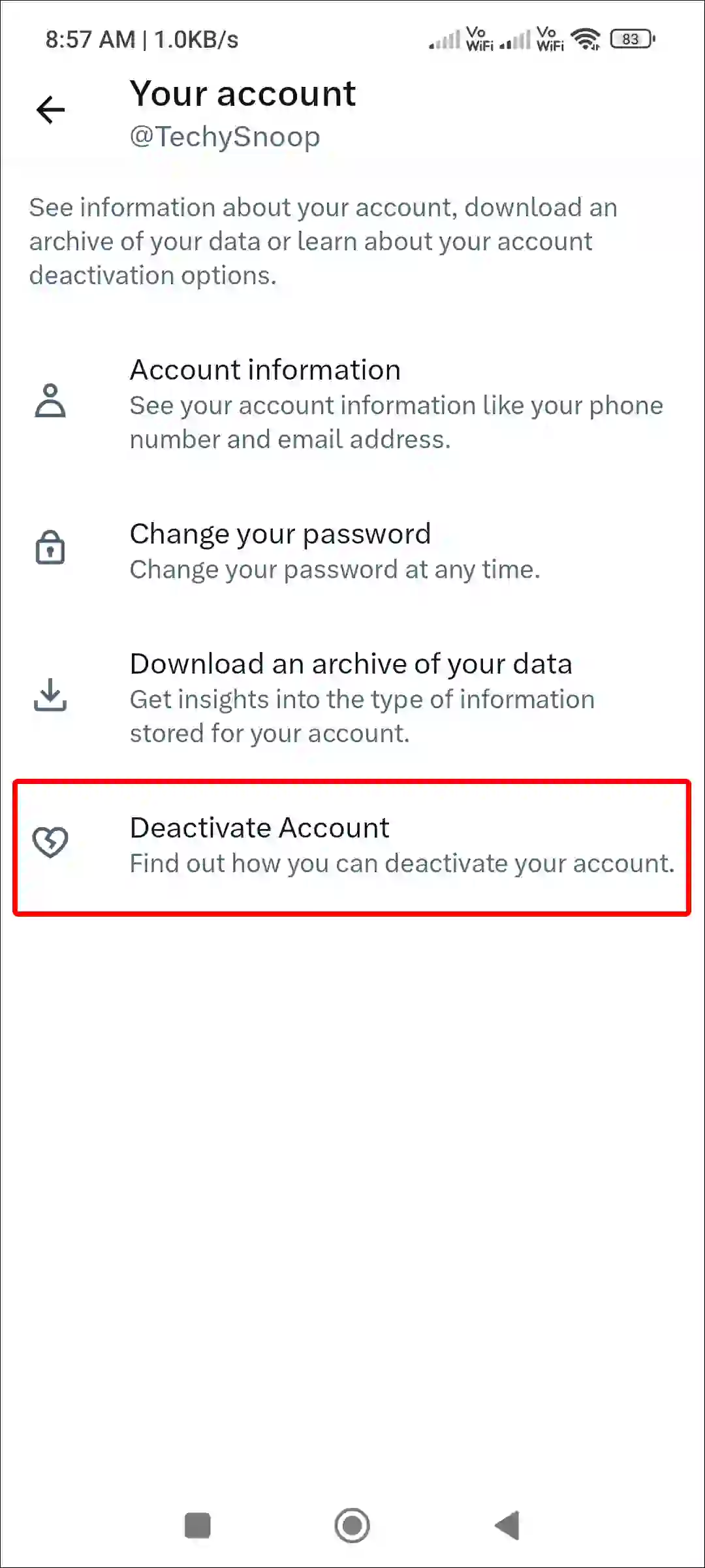 x twitter app deactivate account settings