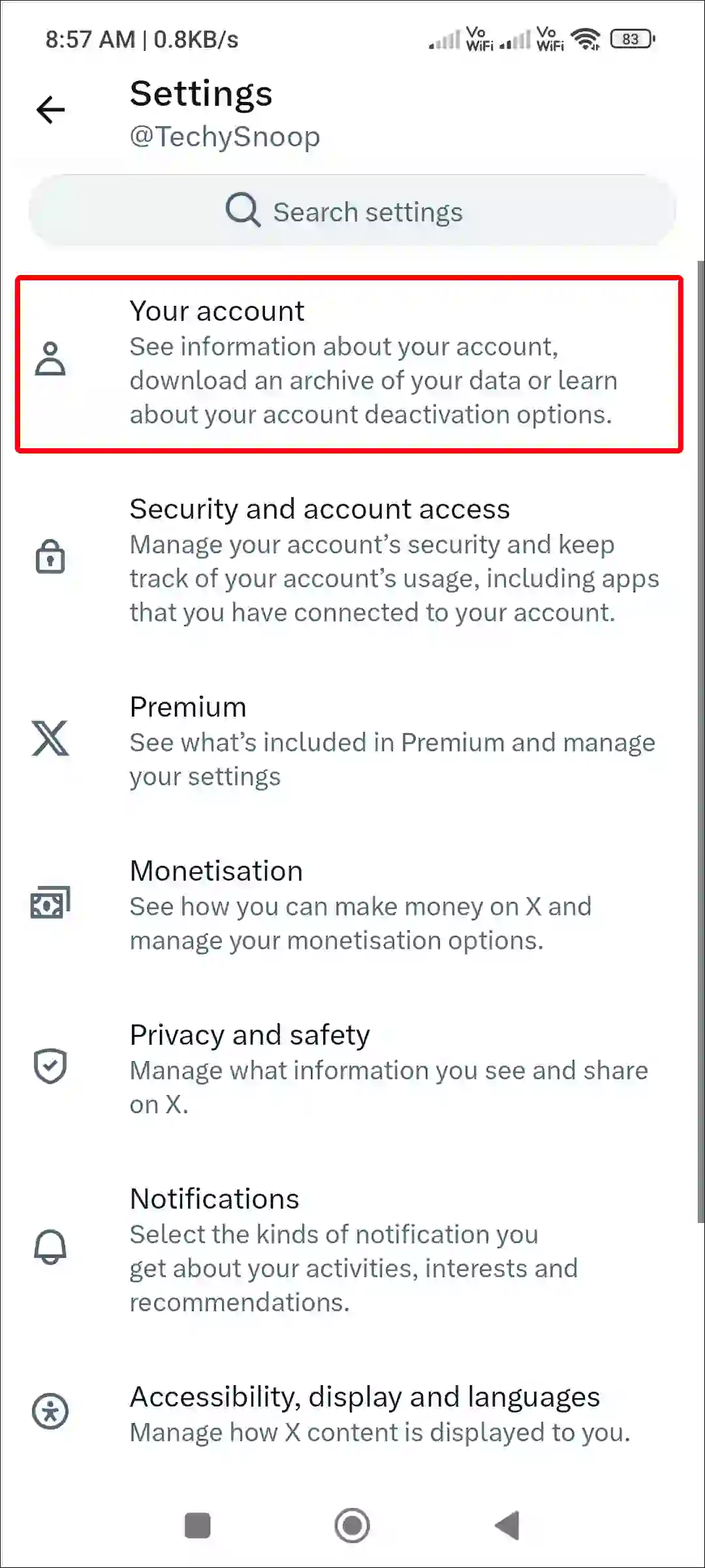 x twitter app your account settings