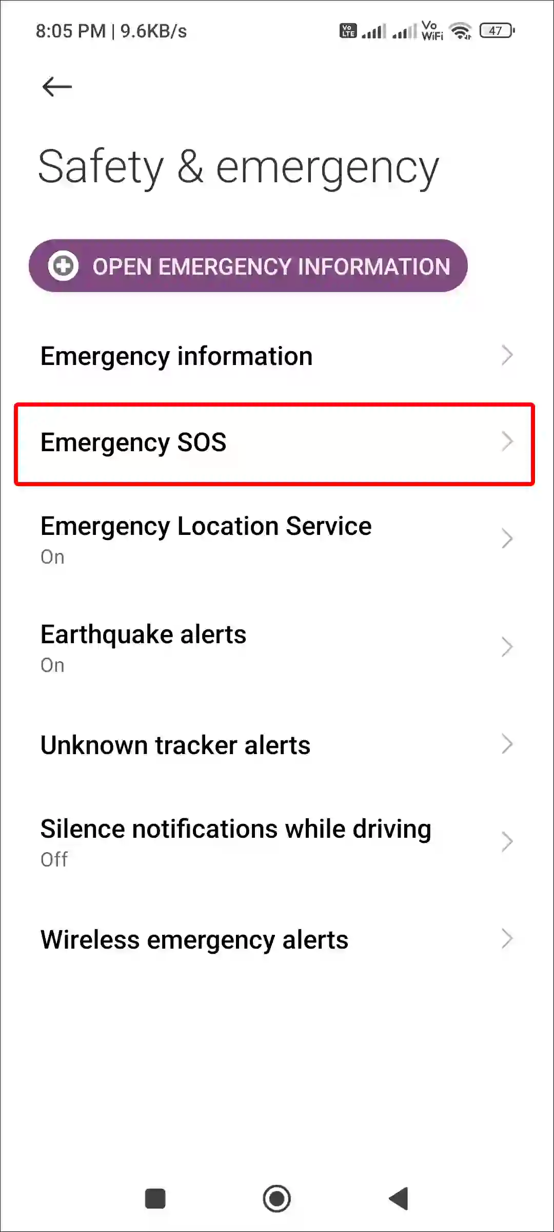 xiaomi emergency sos settings