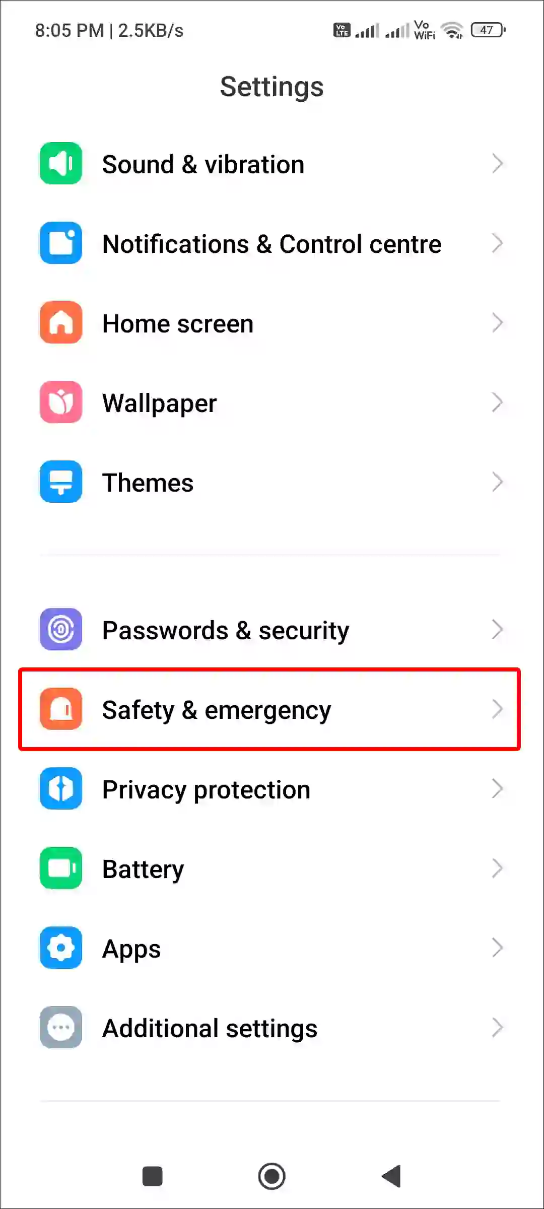 xiaomi safety and emergency settings