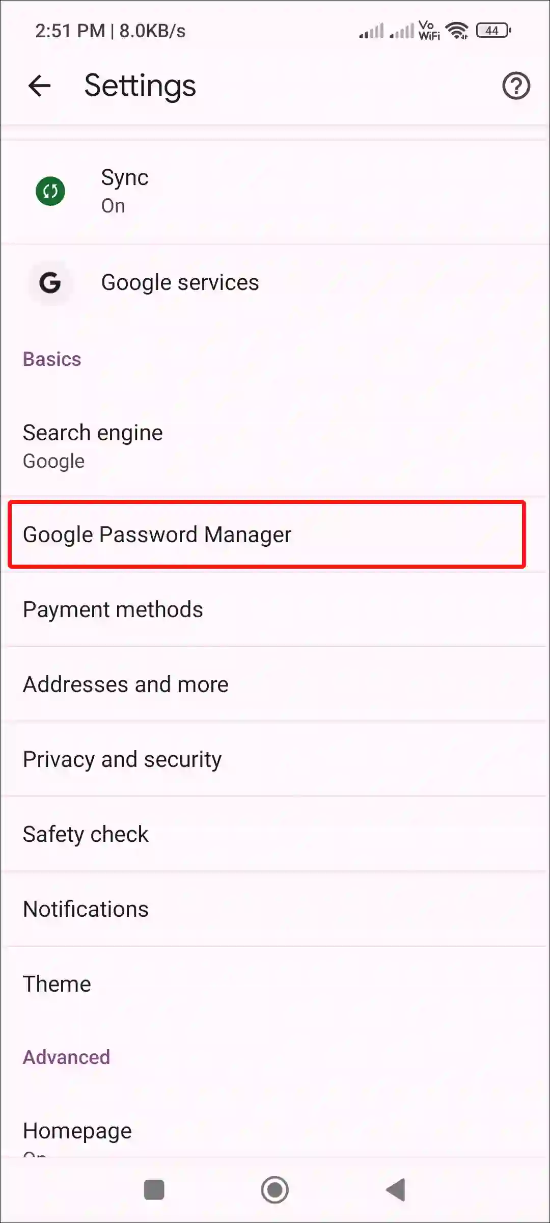 android chrome google password manager