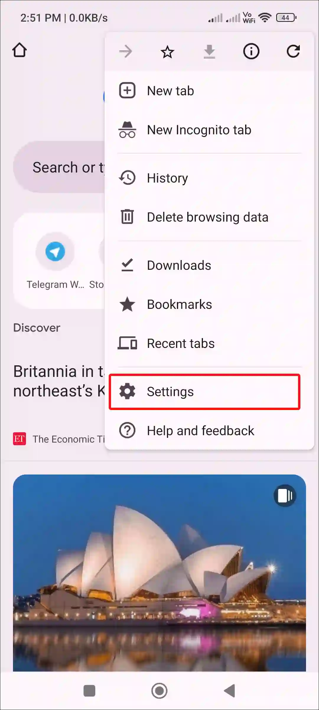 android chrome settings