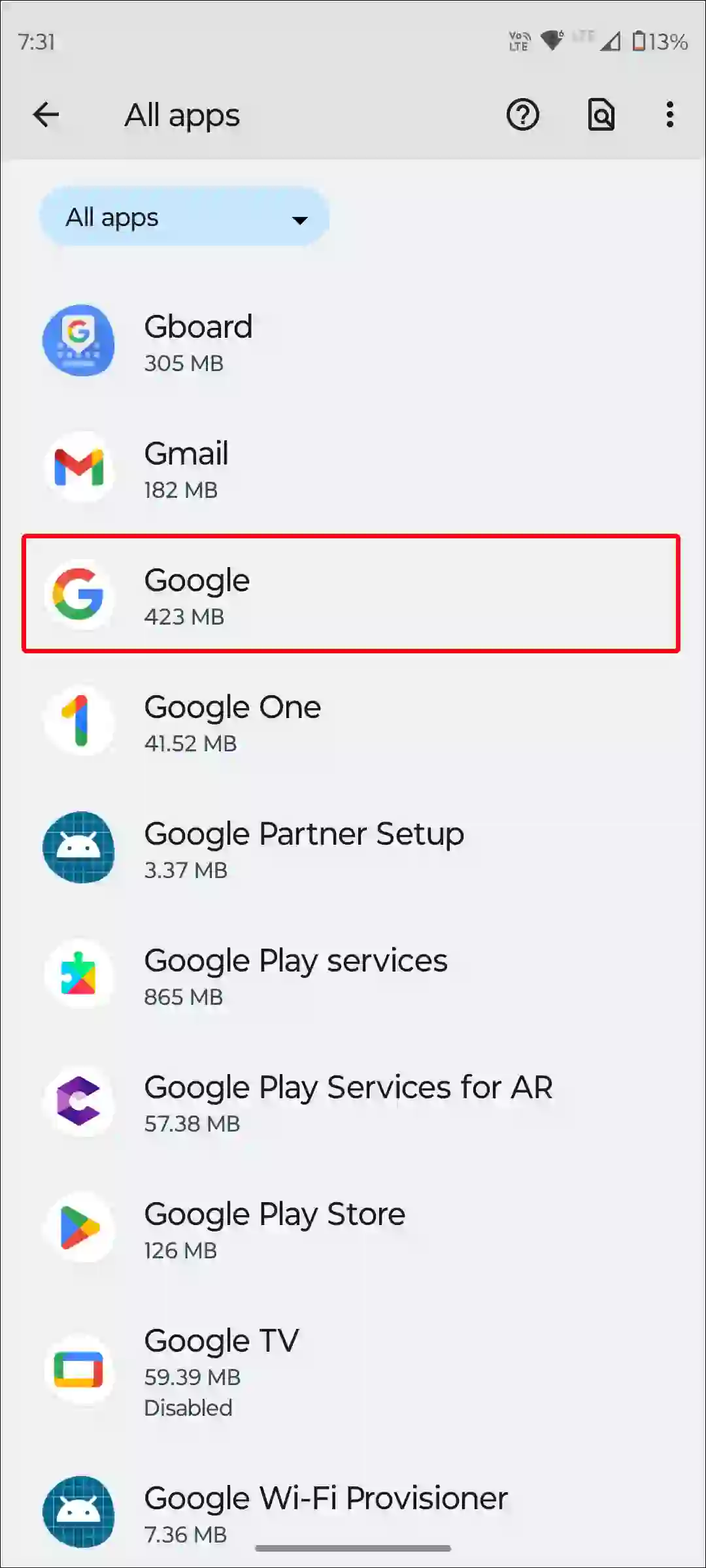 android google app settings