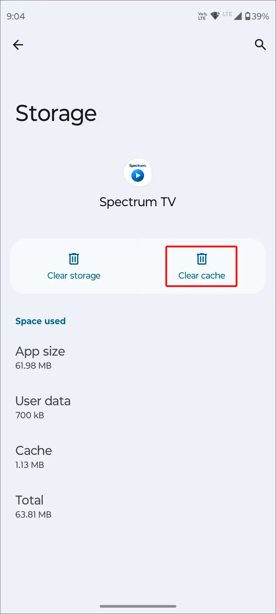 android spectrum tv app clear cache