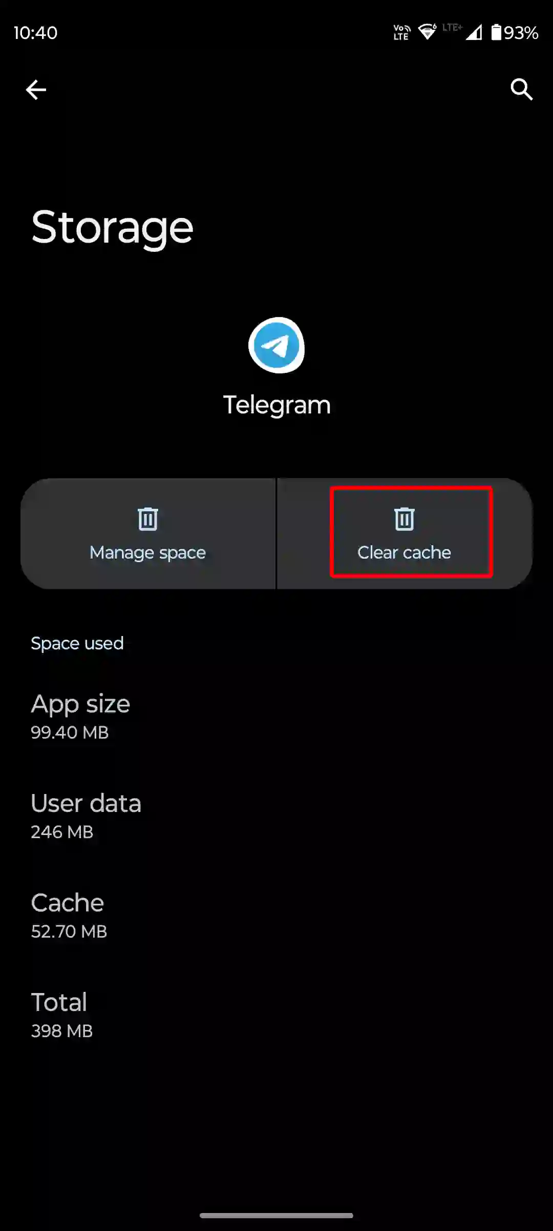 android telegram app clear cache