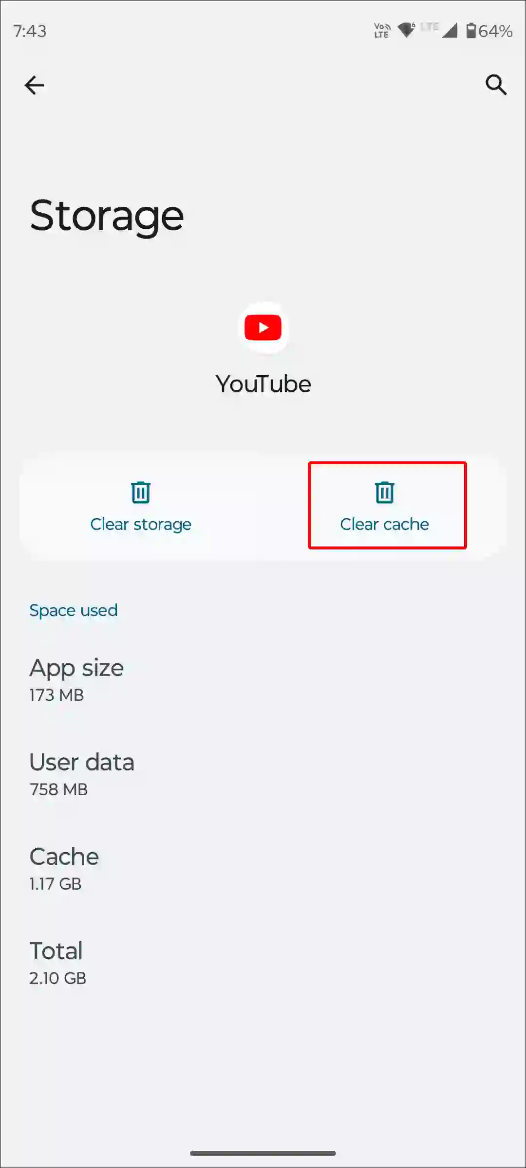 android youtube clear cache