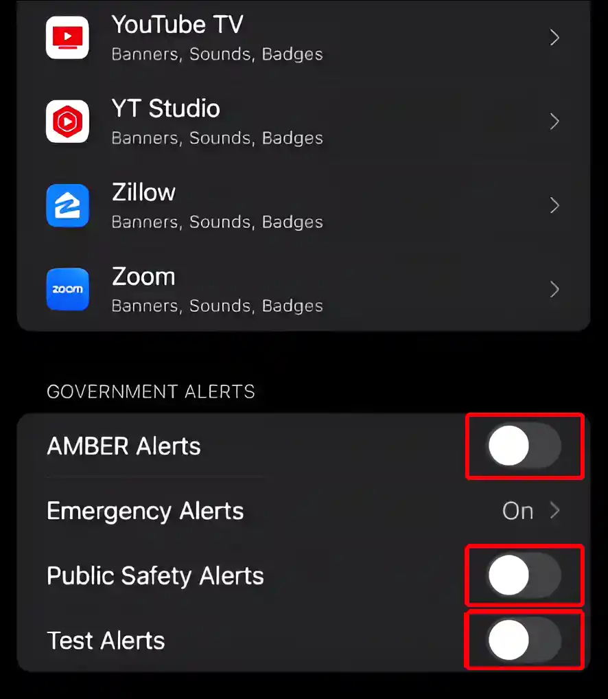 disable amber alerts iphone